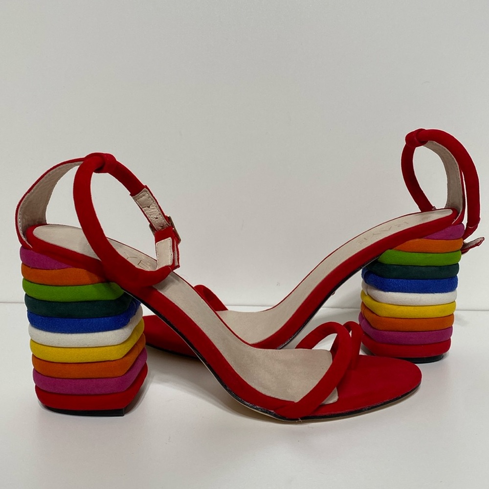 Raye Zelda in Red Multicolored Rainbow Block Heel